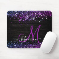 Cute purple black faux glitter monogram
