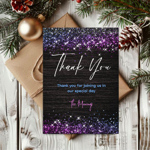 Cute purple black faux glitter thank you  card