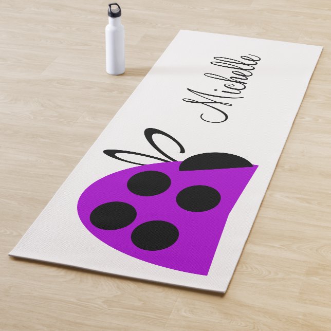 Cute Purple Black Ladybug Personalised Name Yoga Mat (In Situ)