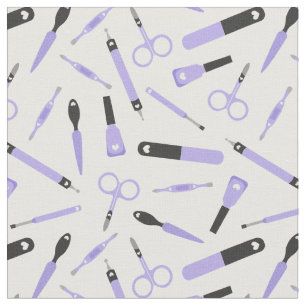 Cute Purple Black Manicurist Tools Pattern Fabric