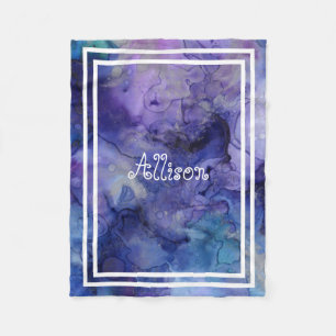 Cute Purple Blue Watercolor Personalised Girls Fleece Blanket