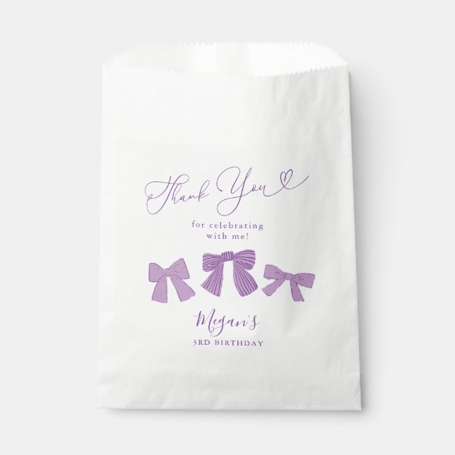 Cute Purple Bows Birthday Party Favour Bags (Front)