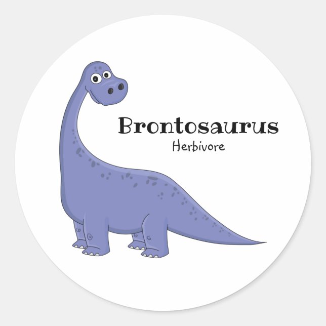 Cute purple Brontosaurus dinosaur cartoon drawing Classic Round Sticker (Front)