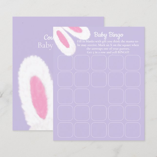 Cute Purple Bunny Baby Shower Bingo Game (Front/Back)