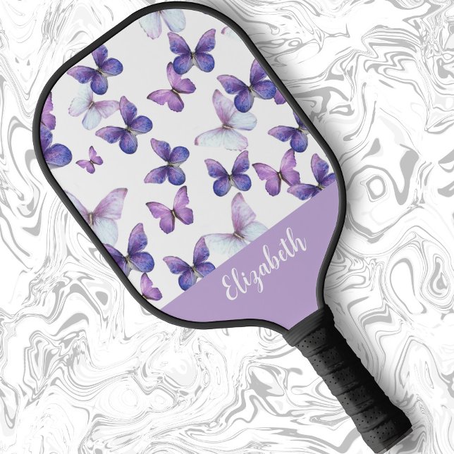 Cute purple butterflies create your own name pickleball paddle (Creator Uploaded)