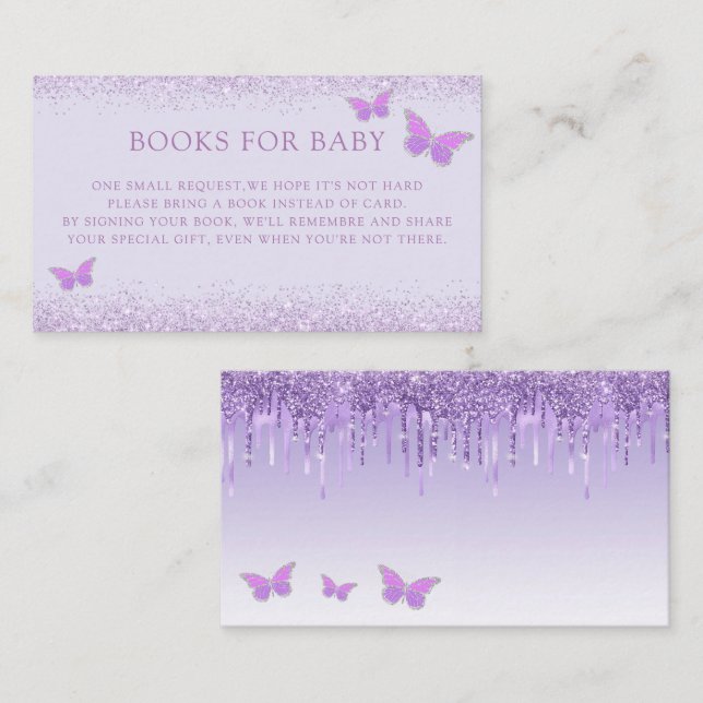 Cute Purple Butterfly Baby Shower Books For Baby Enclosure Card (Front/Back)