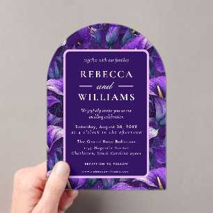 Cute Purple Calla Lilies Sparkle Countryside Weddi Acrylic Invitations