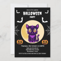 Cute Purple Cartoon cat kids halloween party