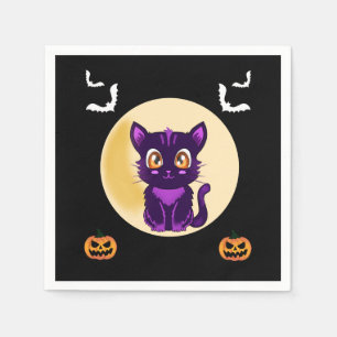Cute Purple Cartoon cat kids halloween party Napkin