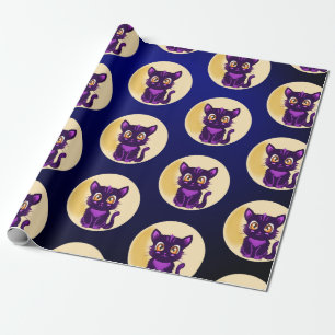 Cute Purple Cartoon cat kids halloween party  Wrapping Paper