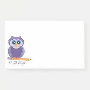 Cute Purple Cartoon Owl Custom Name Post-it Notes
