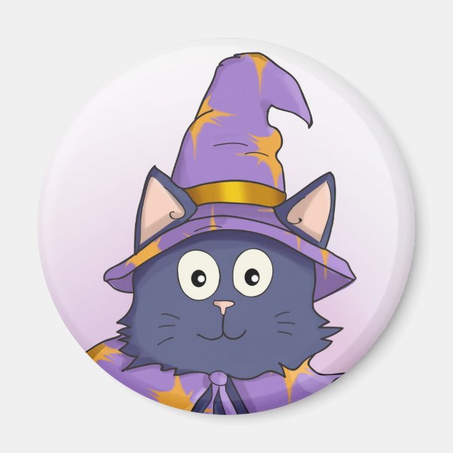 Cute Purple Cartoon Wizard Kitty Magnet (Front)