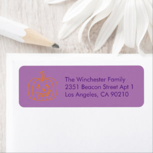 Cute purple carved pumpkin Halloween address