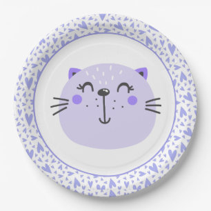Cute Purple Cat   Baby Shower Paper Plates