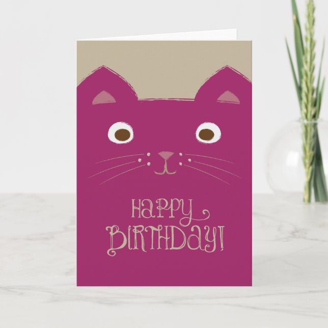 Cute Purple Cat Birthday Card (Front)