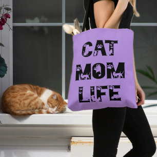Cute Purple Cat Mum Life Modern Chic Mother's Day Tote Bag