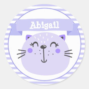 Cute Purple Cat Personalised Classic Round Sticker