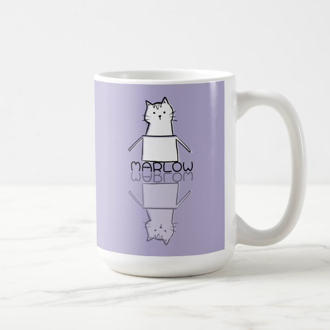 Cute Purple Cat Reflection Doodle Custom Name  Coffee Mug (Right)
