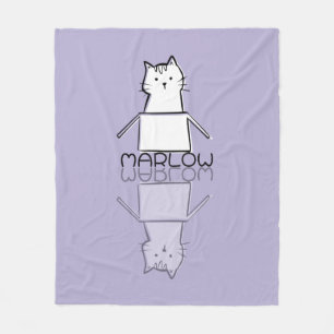 Cute Purple Cat Reflection Doodle Custom Name Fleece Blanket
