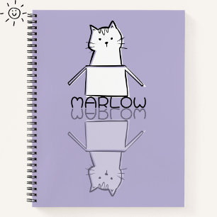 Cute Purple Cat Reflection Doodle Custom Name Notebook