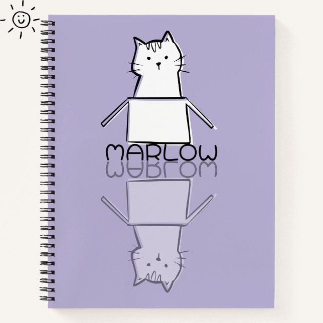 Cute Purple Cat Reflection Doodle Custom Name  Notebook (Creator Uploaded)
