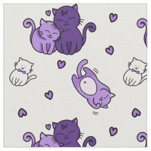Cute Purple Cats on White Cheeky Witch® Cat Lovers Fabric