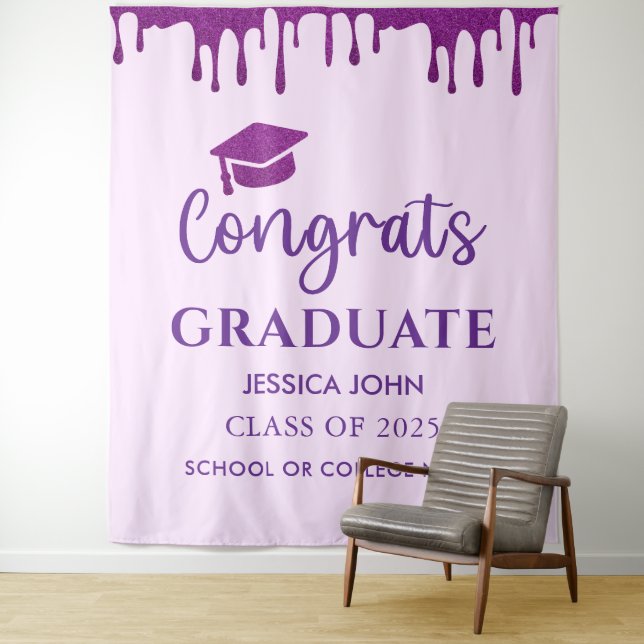 Cute Purple Chic Graduation Photo Booth Backdrop Tapestry (In Situ)