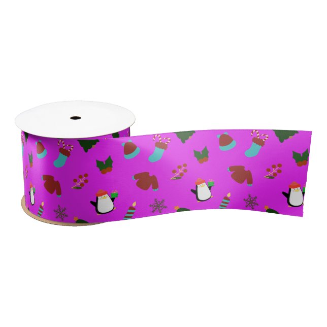 Cute Purple Christmas Satin Ribbon (Spool)