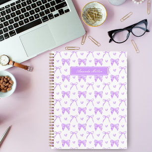 Cute Purple Coquette Bows Hearts Personalised Name Notebook