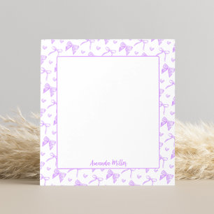 Cute Purple Coquette Bows Hearts Personalised Name Notepad