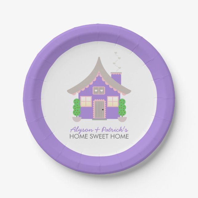 Cute Purple Cottage Housewarming Paper Plate (Front)