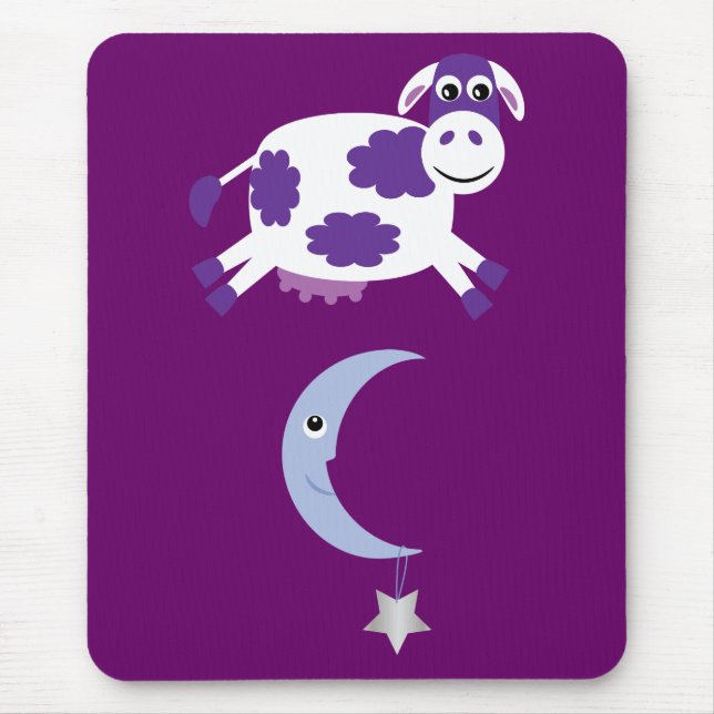 Cute Purple Cow Jumping Over The Moon Mouse Mat (Front)