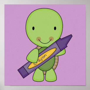 cute purple crayon turtle poster