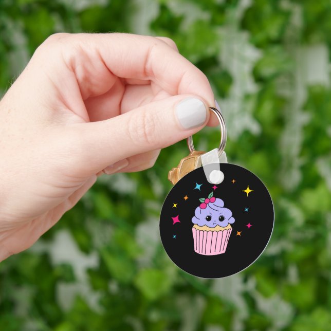 Cute Purple Cupcake Keychain (Hand)