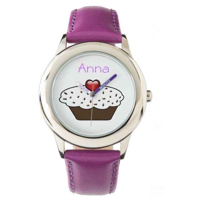 cute purple cupcake personalised design watch (Front)