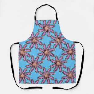 Cute Purple Daisies On Blue Apron