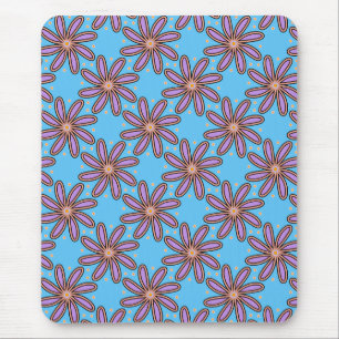 Cute Purple Daisies On Blue Mouse Mat