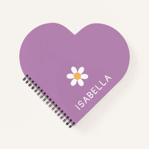 Cute Purple Daisy Name Heart-Shaped Notebook