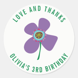 Cute Purple Daisy Pop Girl's Birthday Party Favour Classic Round Sticker