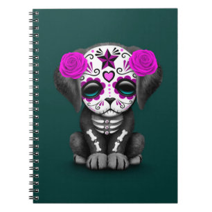 Cute Purple Day of the Dead Puppy Dog Teal Notebook