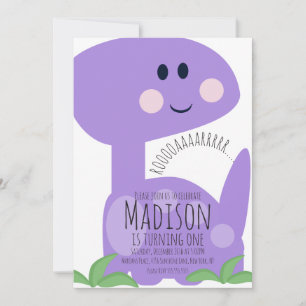 Cute Purple Dinosaur Birthday Invitation