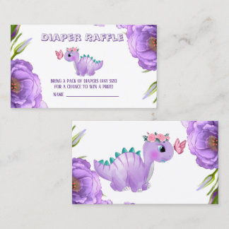 Cute Purple Dinosaur Butterfly Diaper Raffle Business Card