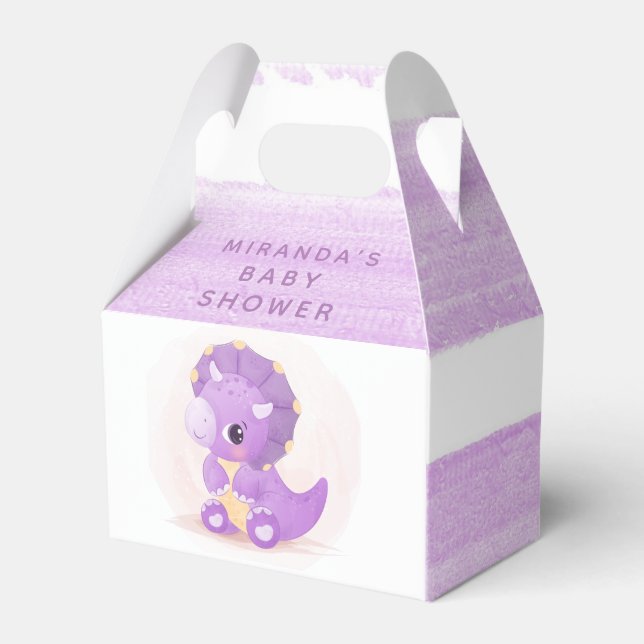 Cute Purple Dinosaur Girl Baby Shower  Favour Box (Front Side)