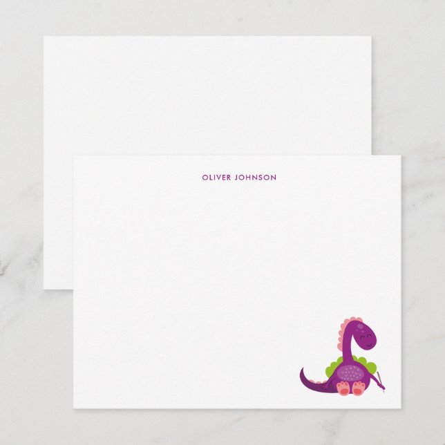 Cute purple Dinosaur Kids thank you  (Front/Back)