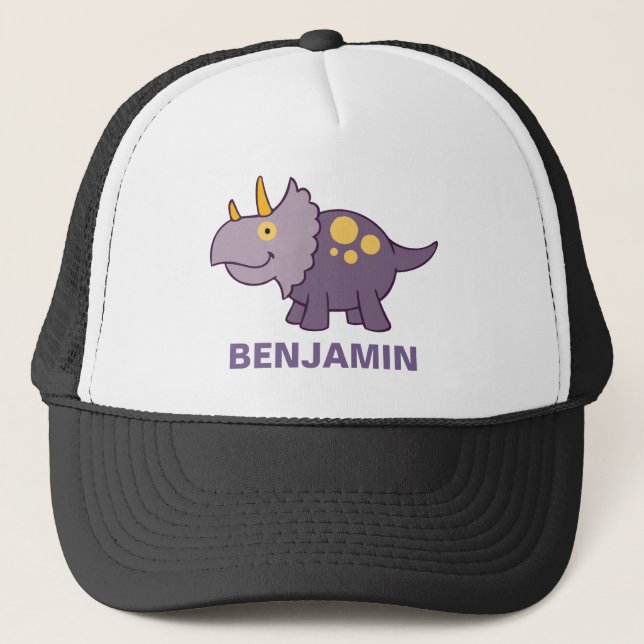 Cute Purple Dinosaur Kids Trucker Hat (Front)