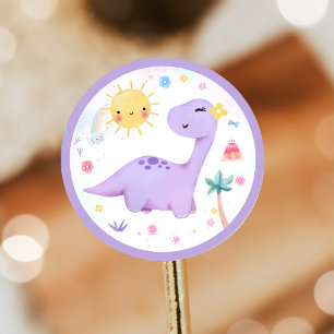 Cute Purple Dinosaur Party Classic Round Sticker 