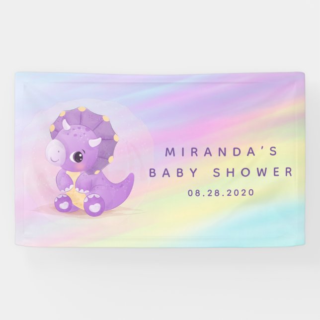 Cute Purple Dinosaur Pastel Baby Shower  Banner (Horizontal)