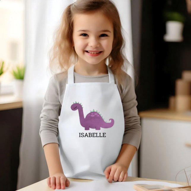 Cute Purple Dinosaur Personalised Kids Apron (Creator Uploaded)