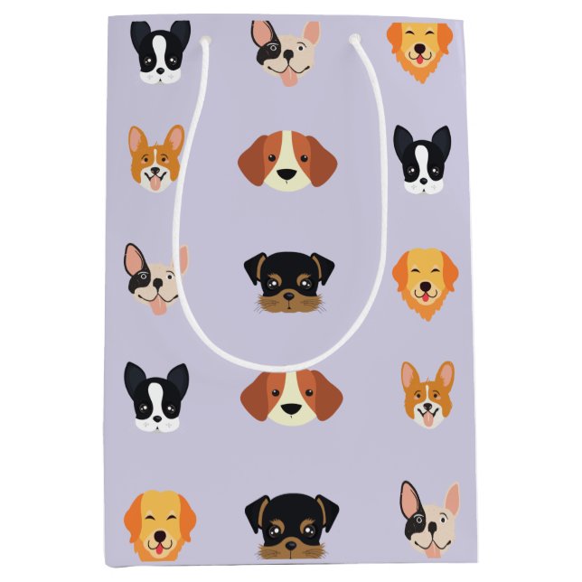 Cute Purple Dog Birthday Party     Medium Gift Bag (Front)