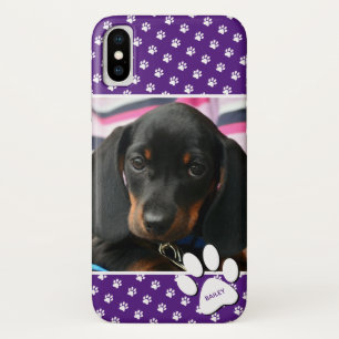 Cute Purple Dog Pet Lover Photo Collage Pawprint iPhone X Case